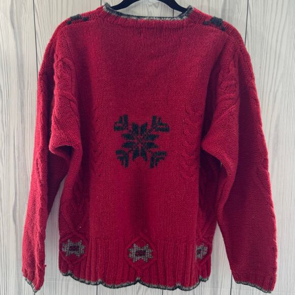 Vintage Woolrich sweater Womens Medium Red Wool Handknit Nordic Retro Fair Isle - Picture 3 of 7